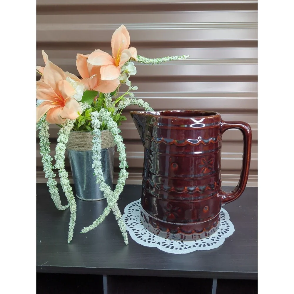 Vintage Marcrest Stoneware Brown Daisy Dot Water‎ Pitcher 8